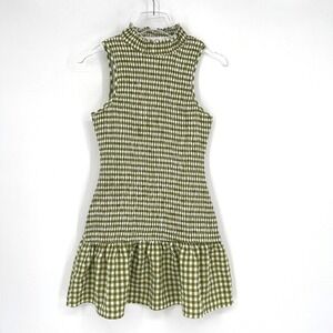 Peppermayo Dress Womens 4 Green Gingham Smocked Mini Preppy Old Money